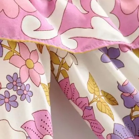 Boho Floral Gypsy Print Ruffle CropTop Long Sleeve - Picture 6 of 9